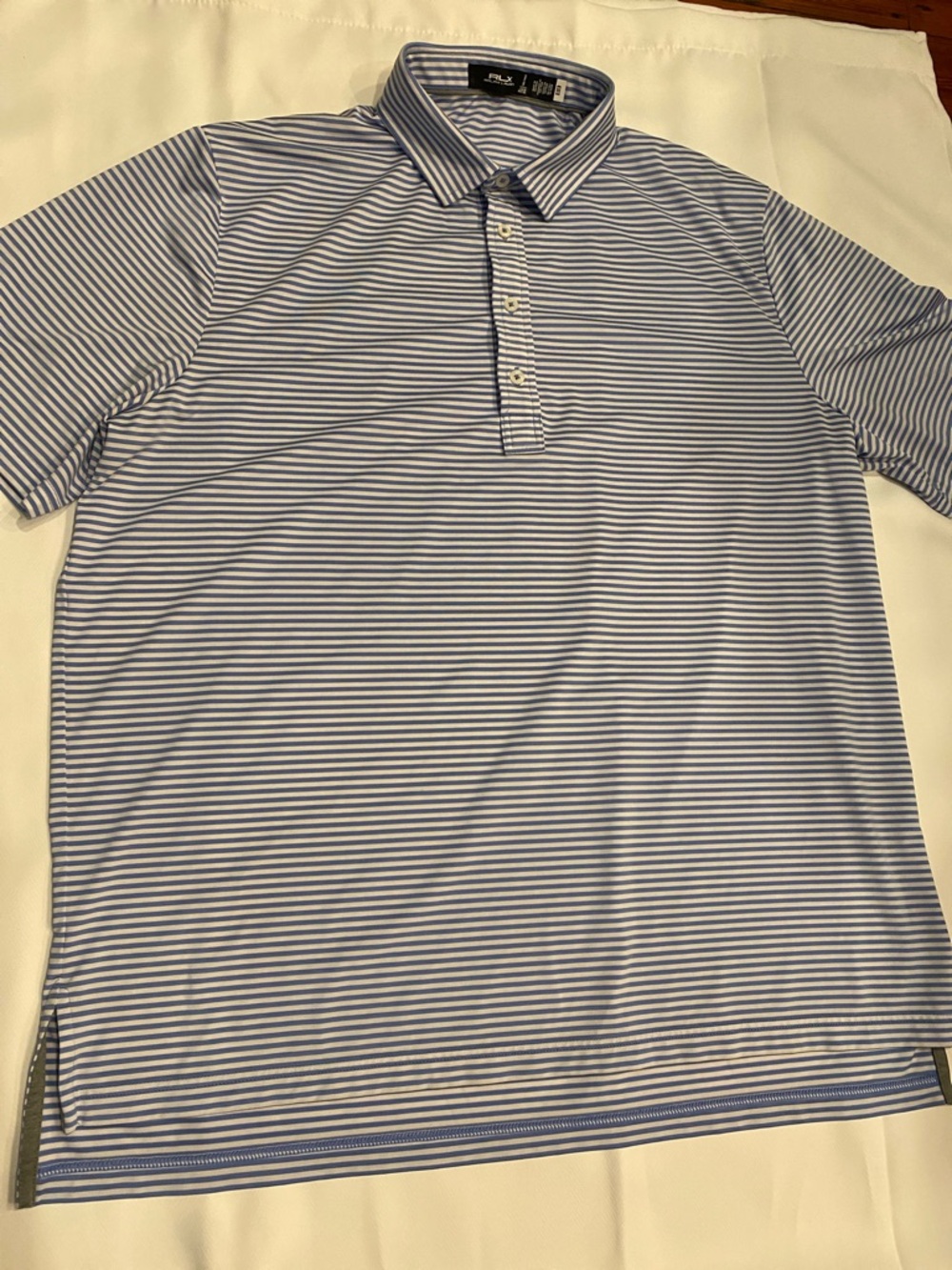 RLX Ralph Lauren Men’s XL Blue and White Micro-Stripe Polo/Golf Shirt